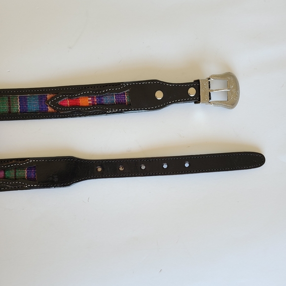 Western genuine leather boho belt black - Picture 3 of 10